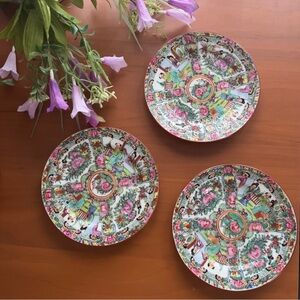 Three Rare Vintage Hand Painted small Plates -Decorated In Hong Kong
